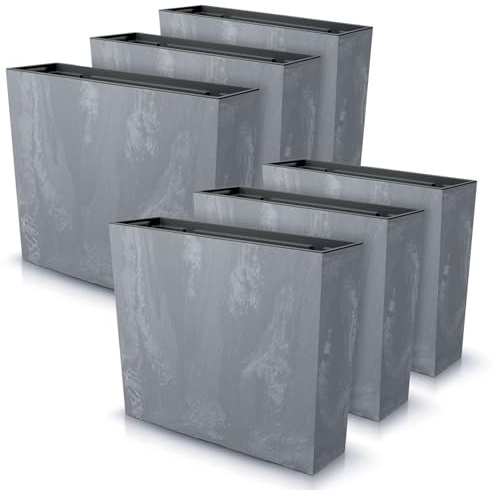 IMJ-Global Set di 6 Vasi per Fiori Piante Rettangolari Urbi Case Beton Effect In Plastica 58x18x49,8cm Da Interno Esterno Grigi Scuri 44 Litri Design Moderni