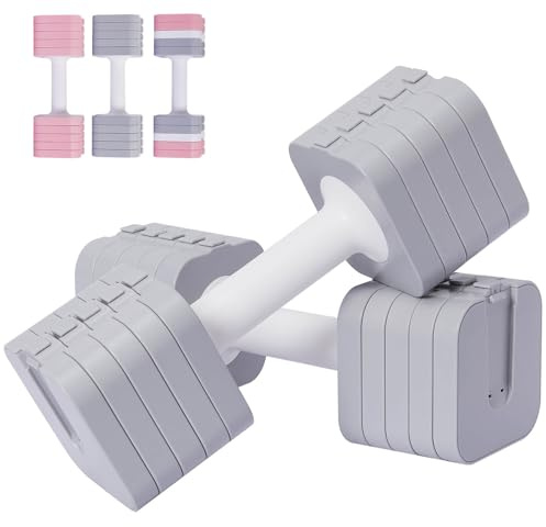 EIGFOH Mancuernas Ajustables, 10KG (2 * 5KG), Impermeable y Ahorrar Espacio, Fácil de Ajustar, Ideales para Entrenamiento Gimnasio en Casa (Gris)