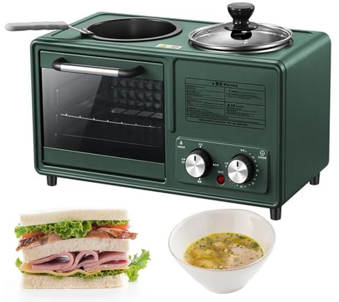 4-i-1 frukosttillverkningsstation med grill – bakområde med stor kapacitet, non-stick stekpanna, matlagningskruka – dubbel temperaturkontroll, timerinställningar – perfekt frukostmaskin