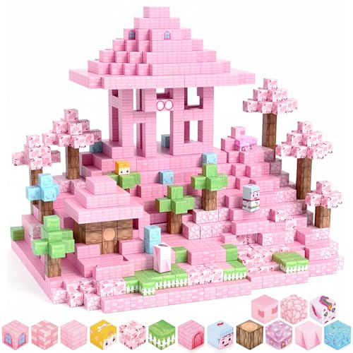 YIHANG Lot de 100 blocs de construction magnétique, jouets de princesse, cadeaux d'anniversaire de Pâques, château rose et carreaux de pince, jouet STEM pour filles