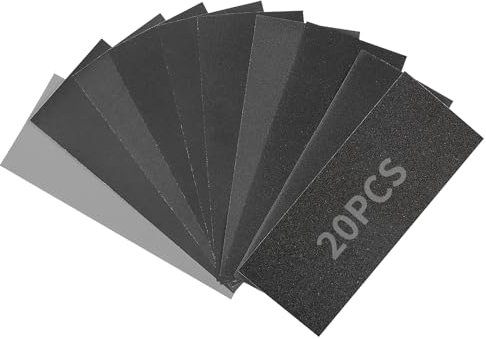 Sruhrak 93x230mm Papel de Lija al Agua, 20 Piezas de Lija de Grano 120 a 3000 para la Preparación de Superficies de Madera, Metal, Automoción y Plástico.