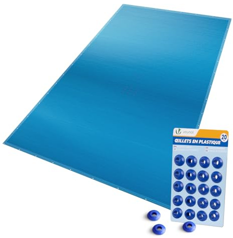 VOUNOT® Telo Copri Piscina Rettangolare 8x14m, Telone Impermeabile in PE 160g/m², Resistente agli UV, Doppio Strato con Occhielli in Alluminio, Copertura Protettiva per Piscina Fuori Terra, Blu Scuro