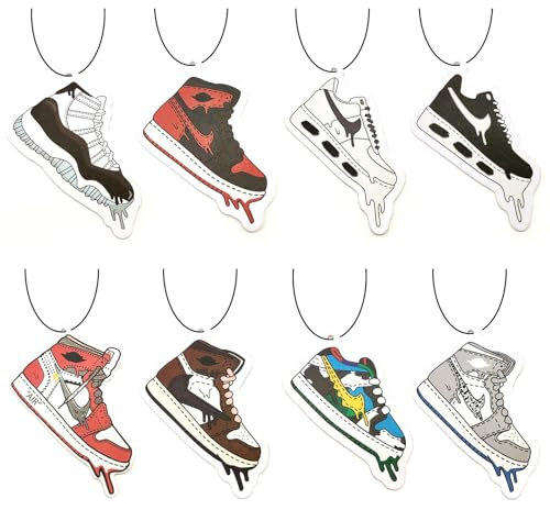 Guyode 8 Pièces Désodorisants pour Auto Interessant Parfum Voiture Sneakers Muster Dekoration Odeur Voiture Anhängerset S'applique à Erwachsene Kinder Familien und als Autoschmuck