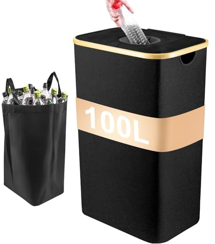 CROWNSHOP Bottle Recycling Bin Kitchen Bottle Storage Bin Deposit Bottles Recycling Waste for Home Kitchen (black)