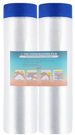 LLPT Tape and Drape Pre-Taped Masking Film 2 Packs-270cm(Unfolded) x 20m | Blue Washi Versatile Painter's Plastic Dust Sheets for Auto Wall Furniture Painting and Spraying Protection