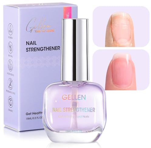 Gellen Nail Strengthener, 4-in-1 Nail Repair Serum Growth Hardener for Thin Brittle Damaged Nails, Keratin Stronger Nails Care Treatment, Air Dry Clear Finish Lavender Scent