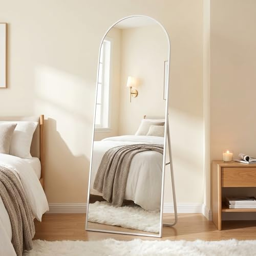 BEAUTYPEAK Bogen - Specchio da pavimento con supporto per camera da letto, soggiorno o spogliatoio, 142 x 52 cm, colore: Bianco