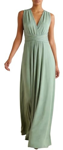 Generisch Robe maxi pour femme avec col en V en vert sauge - Robe de soirée sans manches avec taille empire - Élégante robe d'été longue au sol