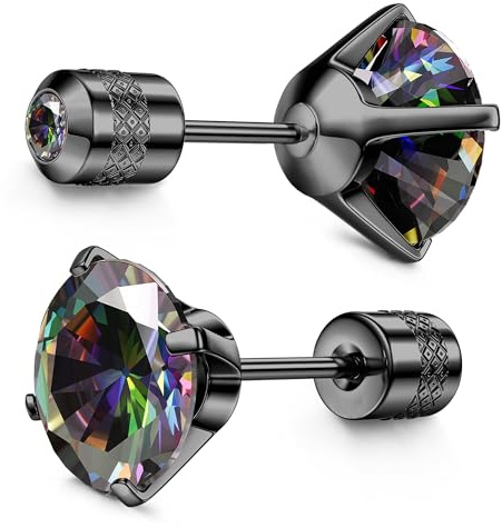 Hypoallergenic Titanium Stud Earrings - G23 Implant Grade 5A Cubic Zirconia Titanium Screw Back Double-Sided Stud for Men Women with Sensitive Ears, Cartilage Tragus Helix Piercing Jewellery 3-7mm