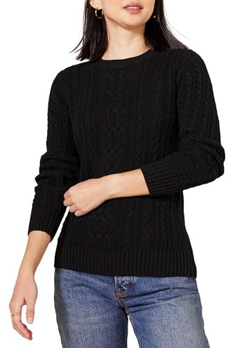 Amazon Essentials Damen Weicher Fisherman Cable Langarm-Pullover Mit Rundhalsausschnitt (In Übergröße Erhältlich), Schwarz, M