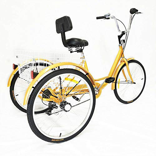 MINUS ONE Dreirad Für Erwachsene Erwachsenen Dreirad Fahrrad Mit 3 Rädern Seniorenrad Lastenfahrrad 24 6-Gang-Schaltung (Gelb ohne Licht)