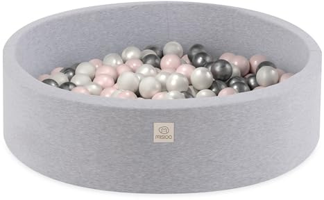 MISIOO Smart Bällebad - Kinder für Baby Zimmer - 200 Bälle - Spielzeug - Maschinenwaschbar - Öko-Tex - 90 x 30 cm - Hellgrau - Rosa/Weiß/Silber