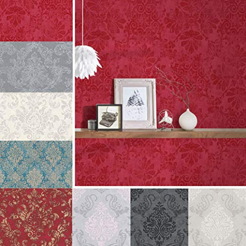 K&L Wall Art Papier peint intissé rouge baroque rouge bordeaux motif 3D bordeaux avec ornements