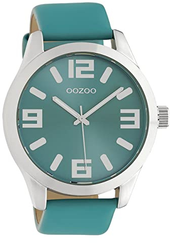Oozoo Damenuhr mit Lederband Classic Color Line XL 47 MM Türkis/Türkis C10676