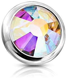 Paula & Fritz® Piercing dermal en cristal - Plusieurs couleurs, tailles et épaisseurs - Acier chirurgical 316L - Ancre cutanée - Implant boule, Acier inoxydable, Cristal