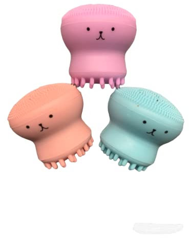 CS Beauty Octopus Shape Facial Cleansing Brush, Small Silicone Facial Cleanser Exfoliating Scrubber, Face Washing Brush Deep Pore Cleaning for Skin Care（3 Pack)