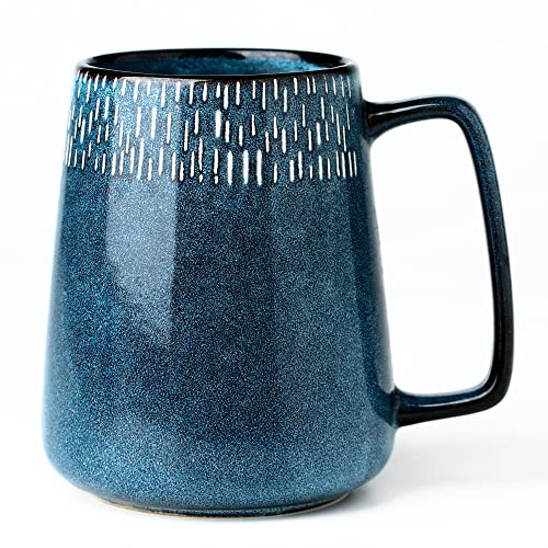 masoline 640 ml stora keramiska kaffemuggar, extra stora te- och kaffekoppar, design med stort handtag, stor kaffemugg för kontor och hem, mikrovågsugn och diskmaskinssäker. (24 Oz stjärnblå)
