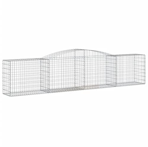 vidaXL Arched Gabion Baskets, Set of 8, Galvanised Iron, Decorative Garden Barrier and Retaining Wall, Easy Assembly, 400x50x80/100 cm, Silver