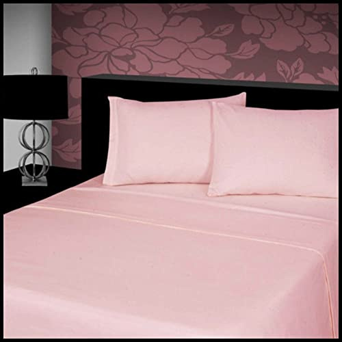 CHILIMILII 100% Brushed Cotton 4 Piece Flannel Sheet Set,Flat Sheet, Fitted Sheet with 2 Pillowcases, Brushed For Extra Softness, Warm,Easy Care Thermal Flannelette Sheet set (Pink, Double)