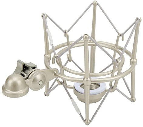 Cyrank Microphone Shock Mount, Mic Suspension Shock Mount Holder Clip Anti Vibration Spider Shockmount pour la Diffusion en Direct(Champagne Argent)