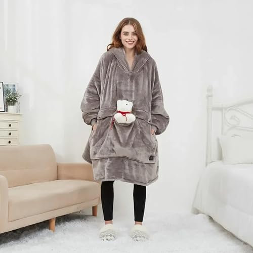 Usb Heated Winter Blanket Hoodie Soft Warm Wearable Blanket Sweatshirt Pullover Robe with Sleeves Pocket