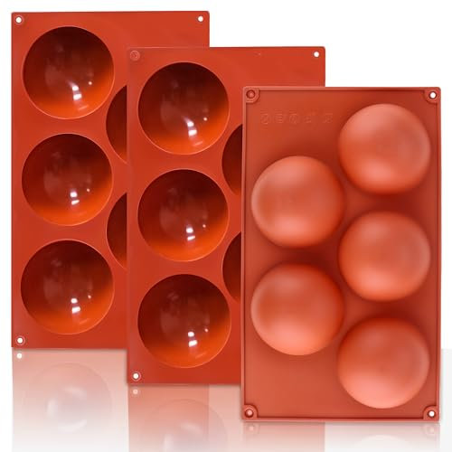 Lerykin 3 Pack Extra Large 5-Cavity Semi Sphere Silicone Molds, Half Sphere Baking Mold Non-Stick for Making Big Size Hot Chocolate Bomb, Jelly, Cake, Dome Mousse