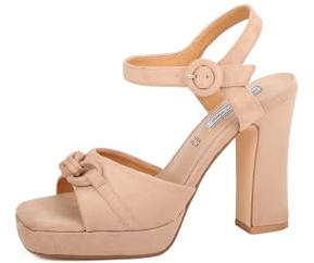 QUEEN HELENA Sandali con Tacco Alto con Plateau Scarpe Eleganti Donna ZM9689 (Beige, 38)