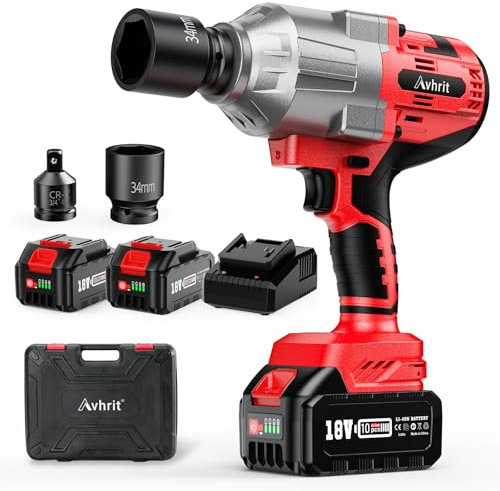 Avhrit 1600N.m Llave de Impacto Inalámbrica, 1/2 Pistola de Impacto con 2 baterías de 5000 mAh y Cargador Rápido, 21V Destornillador de Impacto para Coches Camiones
