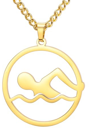 TEAMER Schwimmen Halskette Schwimmer Anhänger Edelstahl Wassersport Schmuck für Schwimmer Schwimmen Liebhaber Swim Coach (Schwimmende Halskette - Gold)