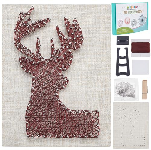 WEBEEDY Kit de arte de cuerda de ciervo en 3D, kit de manualidades para adultos principiantes, juego de manualidades de animales con instrucciones y todos los suministros, decoración de pared para el