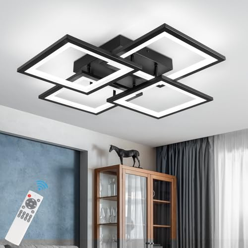 CANEOE LED Deckenleuchte,Dimmbar mit Fernbedienung & APP 4-Quadrat Deckenleuchte 55W 5000LM, Schwarz Deckenlampe für Wohnzimmer, Schlafzimmer, Küche, Flur, Balkon, Esszimmer, 3500-6500K