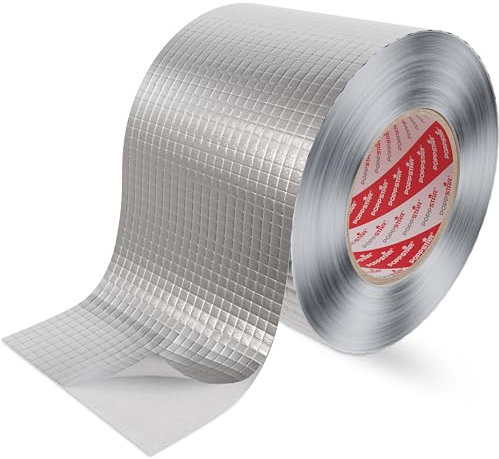 POPPSTAR Ruban Adhésif Aluminium (50m x 96mm) Renforcé par Fibre de Verre pour Isolation & Tuyauteries, Résistant à la Chaleur & Barrière contre Vapeur