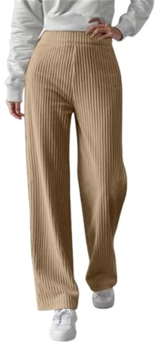 Cordhose Damen High Waist Weites Bein - Thermohose Einfarbig Elegante Palazzohose Elastische Taille Freizeithose Verdickte Winterhose Warme Jogginghose Oversized Locker Sporthose