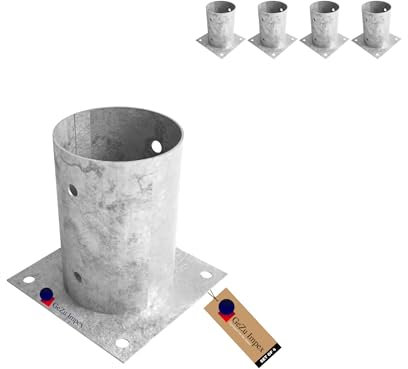 GeZu Impex Post Base Ø 101 mm Hot Dip Galvanised Set of 4 round fence Support brackets deck Holder pergola pavilion Base bolt down shoe