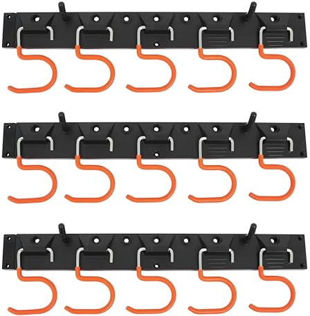 HOME IT® Grden - Système de Rangement Mural 3 Plateformes – Support Outils & Jardin – 15 Crochets Simples, 15 Supports Redoutils – Garage, Abri, Atelier – Noir & Orange