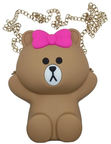 Borsa a tracolla per Bambini, a forma di grazioso orso con fiocco fucsia, borsa di tendenza da passeggio per Bambine e Ragazze, borsetta con zip di chiusura e fodera interna