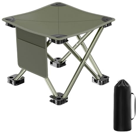 BTIUGYI Taburete de Camping, Taburete Plegable Portátil con Bolsa de Almacenaje, Reposapiés de Exterior para Viajar, Senderismo, Jardín, Pesca, Barbacoa, Playa (Verde Militar, 33CM)