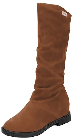 Generisch Bottes en daim pour femme - Bottes plates - Antidérapantes - Chaudes - Pour femme - Élégantes - Couleur unie - Longue tige - Confortable - Talon bas - Bottes à enfiler - Bottes d'hiver pour