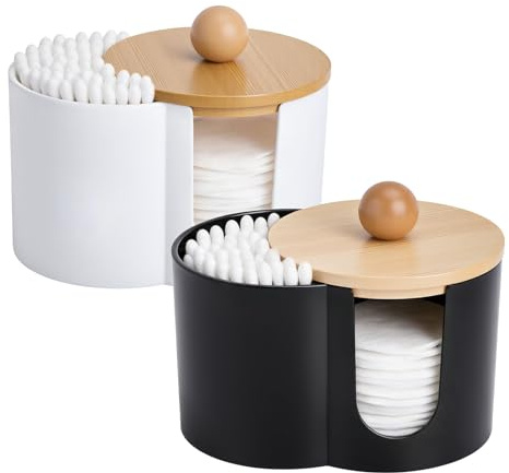 KQDRAVINE Cotton Swab Dispenser de 2 Piezas, Soporte para Discos de Algodón y Bastoncillos con Tapa, Dispensador Discos Desmaquillantes de Plástico para el Cuarto de baño, el tocador y el Salón