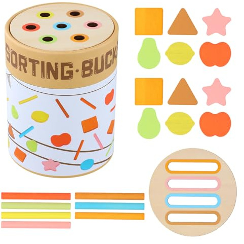 Tinsellns Juguetes Montessori 2 Años, Juguetes Educativos de Madera 1-2-3 Años, Juguetes Niños para Clasificar Formas y Colores, Juegos de Apilamiento y Encaje, Montessori para Bebés y Niños