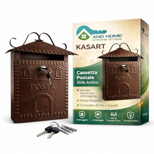 Cassetta Postale da Esterno Rame Antico – Buca Lettere in Lamiera Zincata Verniciata a Polvere, Design Classico, Accessori di Montaggio Inclusi, Cassetta Posta da Parete, 36x32x9 cm, Iris