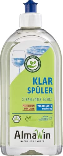 AlmaWin Klarspüler 6x500ml I Umweltfreundlicher Spülmaschinen-Klarspüler für kalkfreies Geschirr I Für alle Geschirrspüler geeignet I Frei von synthetischen Duft- & Farbstoffen I Vegan