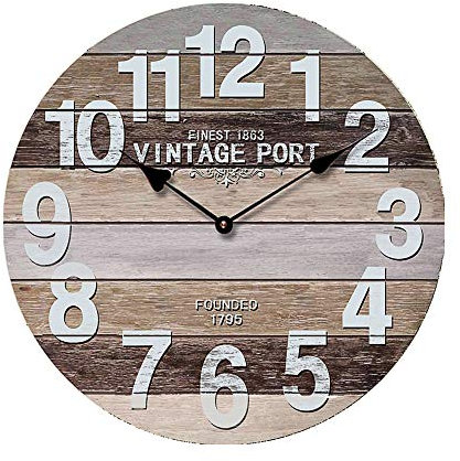Wanduhr XL Vintage Port Nostalgie Ø 45cm Uhr Retro Shabby chic im Holzdesign Plankenoptik (1 x XL Wanduhr Vintage Port)