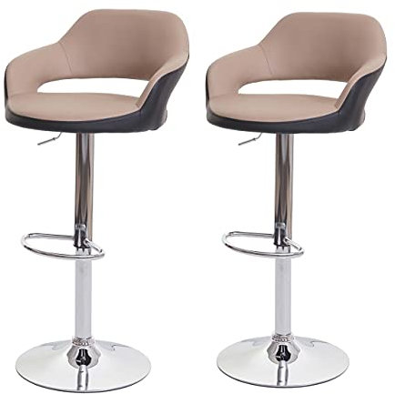Mendler 2er-Set Barhocker HWC-F16, Barstuhl Tresenhocker Drehhocker, mit Lehne Kunstleder - Taupe-schwarz