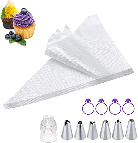 100 Sacchetti per Pasticceria USA e Getta,Set Sacchetto di Pasticceria,comprensivo di 6 ugelli,1 adattatore,4 clip per sac à poche,Tasca da Pasticcere Professionale per decorare torte,biscotti,dessert