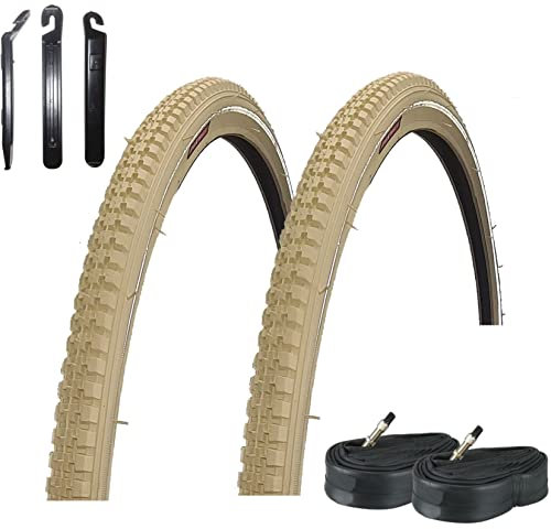 2 x Rexway Fahrradreifen 28 Legend Reflex Pannenschutz Creme 40-635 (28 x 1 1/2) + 2 passende Schläuche DV inkl. 3 Reifenheber