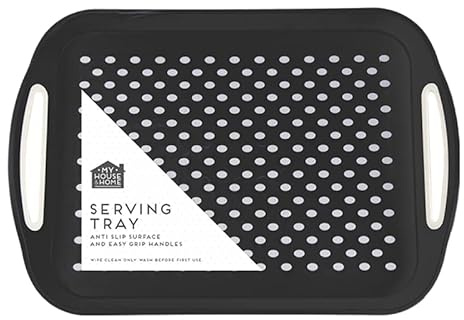 Large Black Serving Tray (28.5cm x 40.5cm) 1 Piece - Durable, Anti-Slip, Ideal for Food, Drinks, Snacks, Home Essential, & More