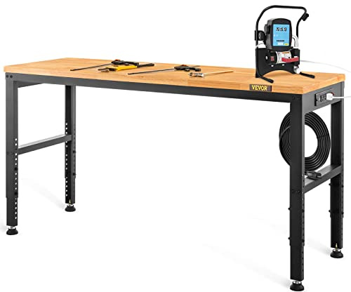 VEVOR Höhenverstellbare Werkbank 183x64x72-97cm Spanntisch, 900 kg Gewichtskapazität Arbeitstisch, Braun Klappbare Werkzeugbank aus Kaltgewalzter Stahl, Multifunktionswerktisch für Lager & Büro