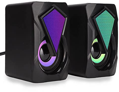 Septpenta RGB Desktop Lautsprecher, Tragbare Kabelgebundene PC Lautsprecher, Farbenfrohes Atemlicht Design, USB Netzteil (5 V), Online Lautstärkeregler, 3,5 MM Klinkenlautsprecher für PC, Laptops
