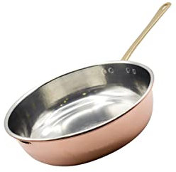 CREARTISTIC Sartén grande de cobre puro estañado, 32 x 8 cm, 4,3 l, grosor de 1,2 mm, con mango largo de latón, para saltear pasta, 100 % hecha a mano en Italia